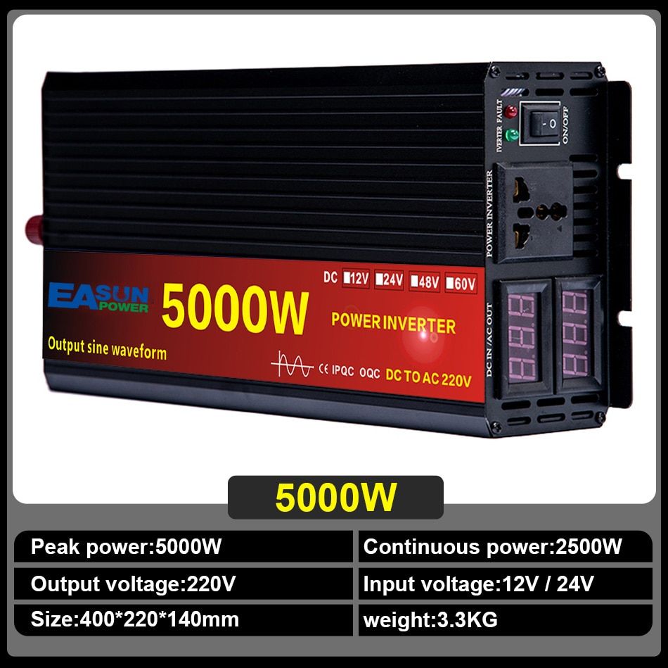 Solar Power Inverter 2000W 3000W 4000W 5000W Pure Sine Wave 12v To 220v AC Voltage Converter Car Micro Inverter