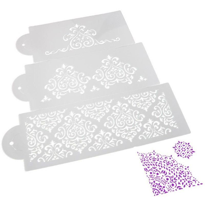TTLIFE 3PCS SET Flower Plastic Stencil Fondant Cake