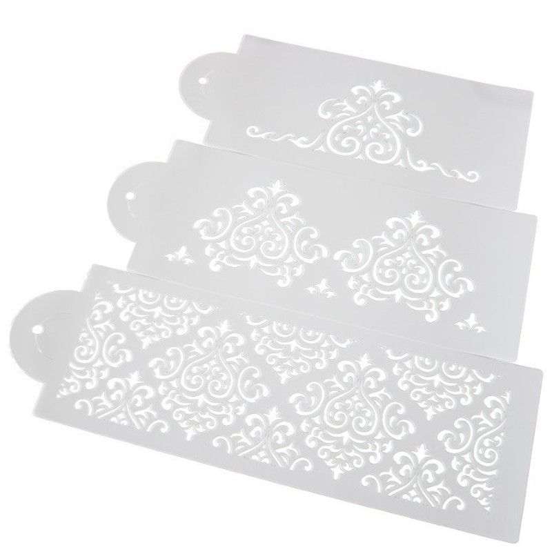 TTLIFE 3PCS SET Flower Plastic Stencil Fondant Cake