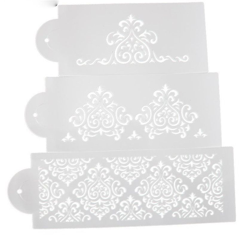 TTLIFE 3PCS SET Flower Plastic Stencil Fondant Cake