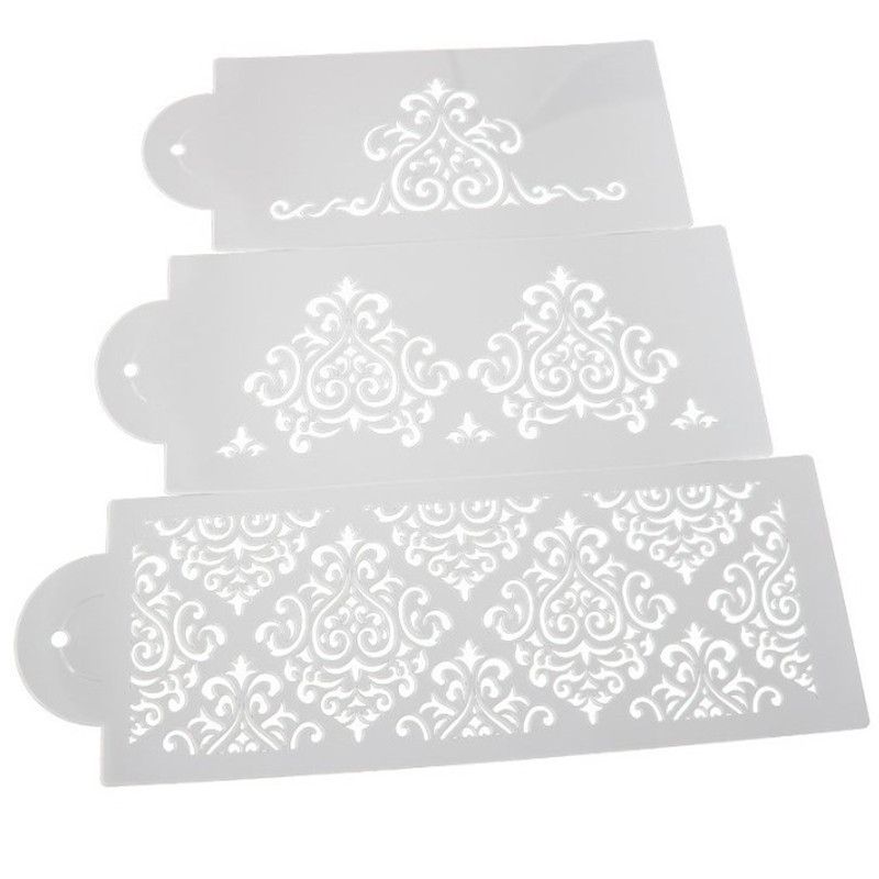 TTLIFE 3PCS SET Flower Plastic Stencil Fondant Cake