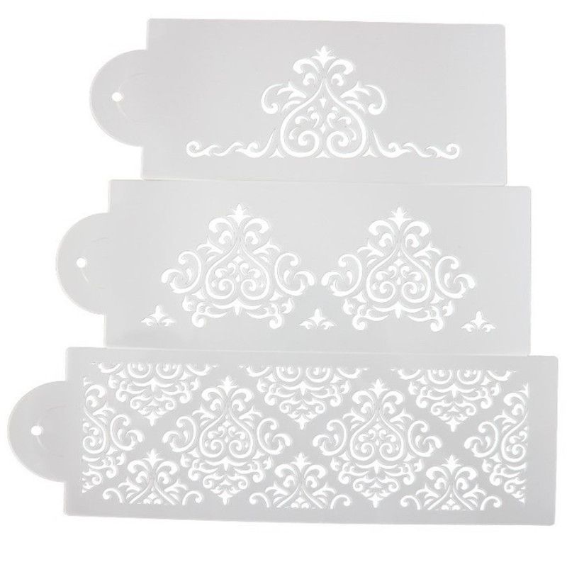 TTLIFE 3PCS SET Flower Plastic Stencil Fondant Cake