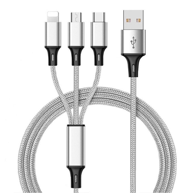 3 In 1 USB  Able For Huawei For IPhone 12 11 Pro Max Fast  Harge  Able-silver-1.2m