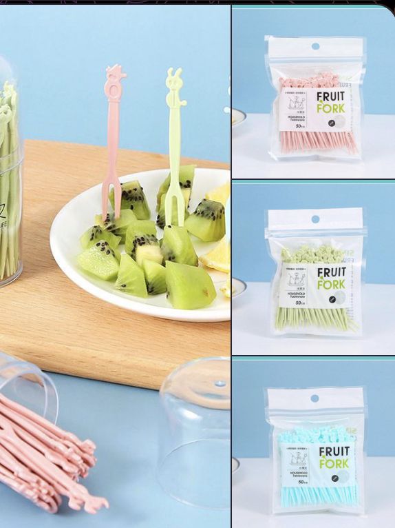 50PcsSet Cake Fork Lovely Children Fruit Cake Fork Pink