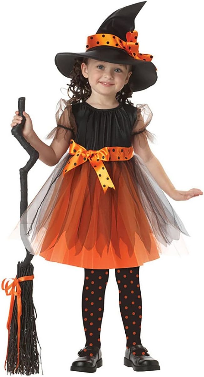 Cute Children Halloween Orange Witch Costume For Girls