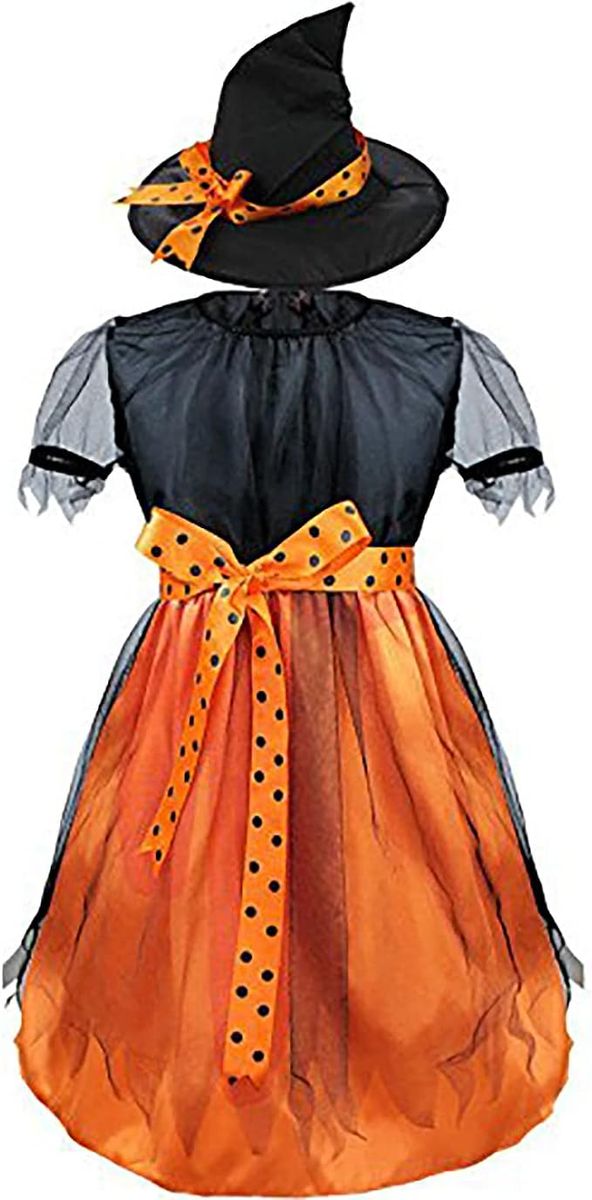 Cute Children Halloween Orange Witch Costume For Girls