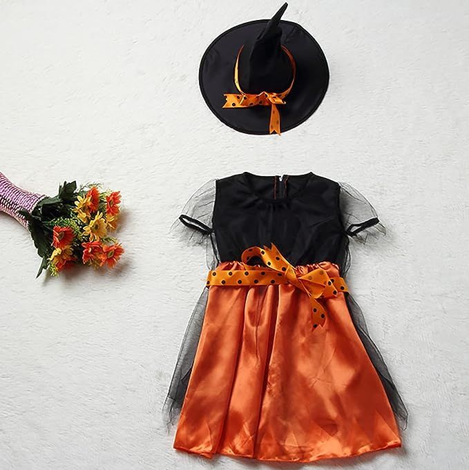 Cute Children Halloween Orange Witch Costume For Girls