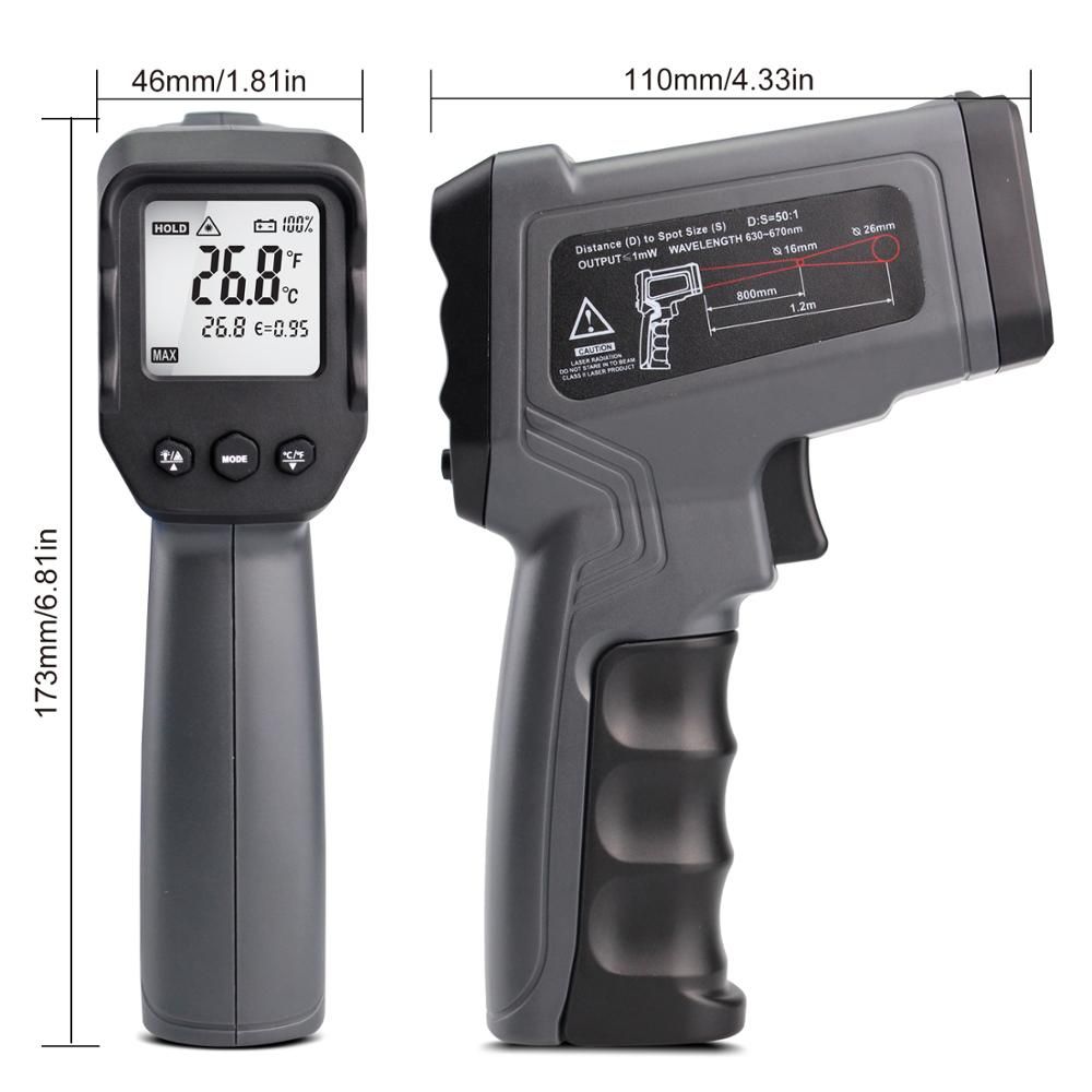 -50~1600 Degree Handheld Pyrometer Digital Infrared Tometer