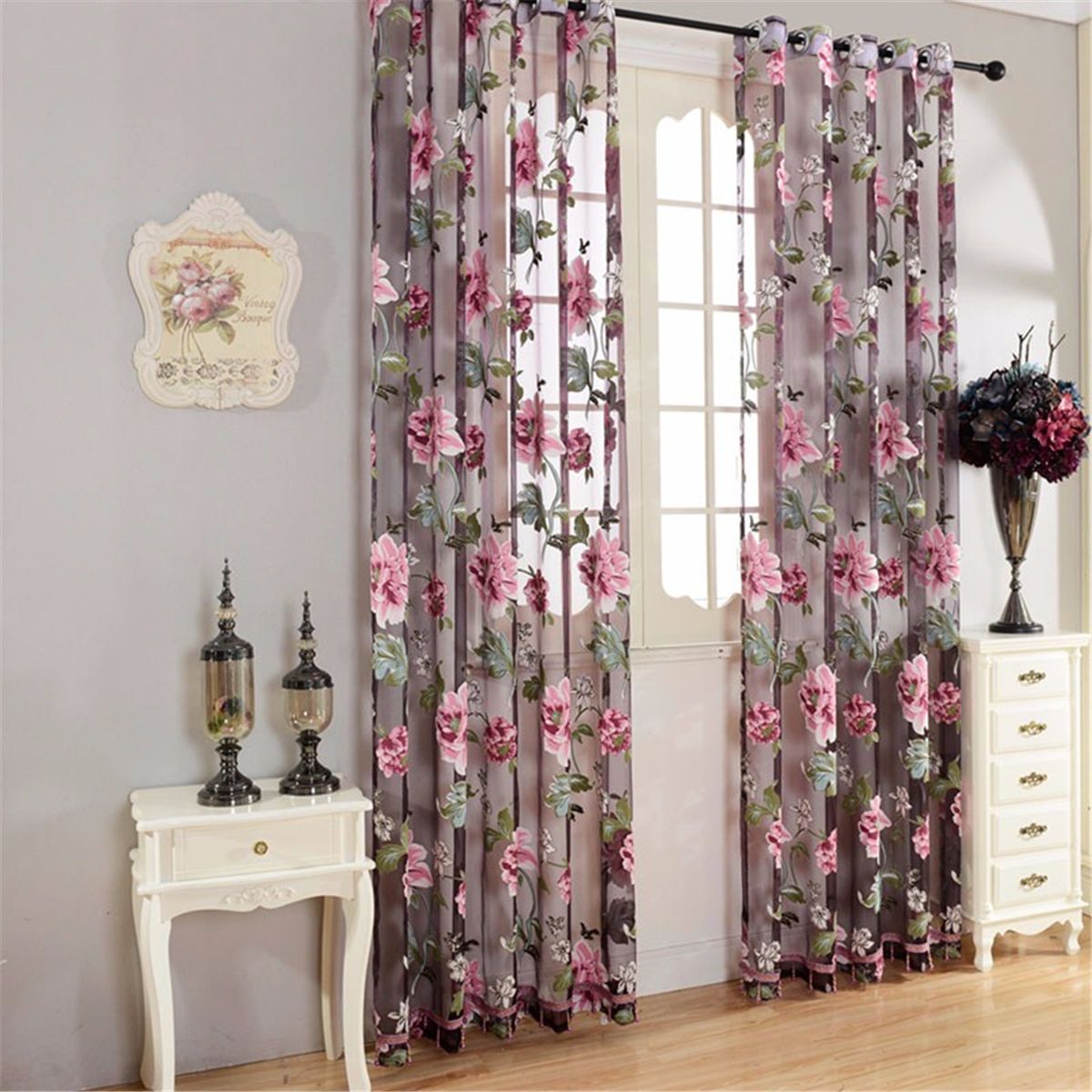 1x2m Floral Tulle Voile Door Window Curtain Drape Panel Sheer Valance Home Decor