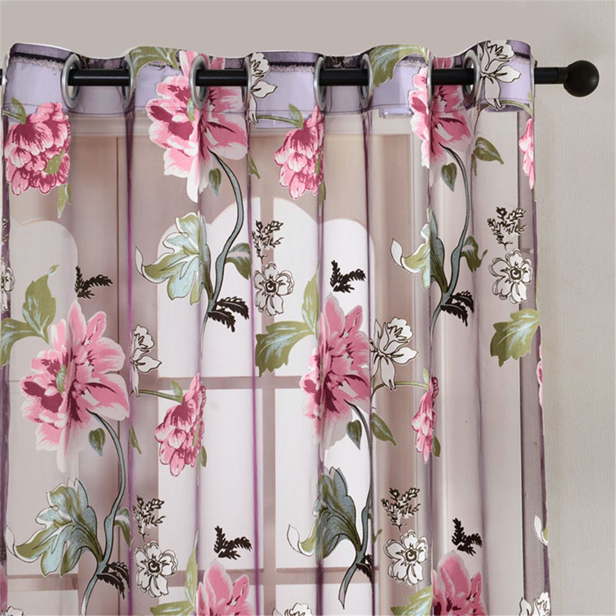1x2m Floral Tulle Voile Door Window Curtain Drape Panel Sheer Valance Home Decor