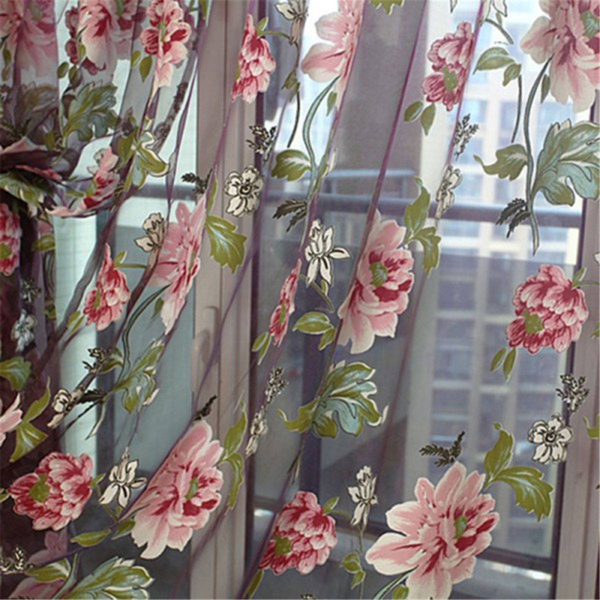 1x2m Floral Tulle Voile Door Window Curtain Drape Panel Sheer Valance Home Decor