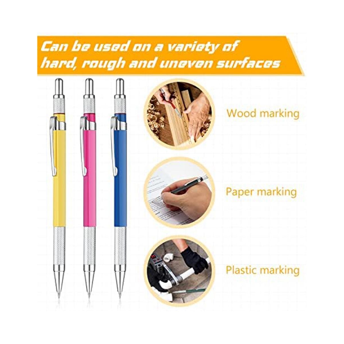 12 Pcs Welders Pencil with 6 Boxes Round Refills Mechanical Pencils Metal Markers for Steel Welding Pen for Tube Pipe