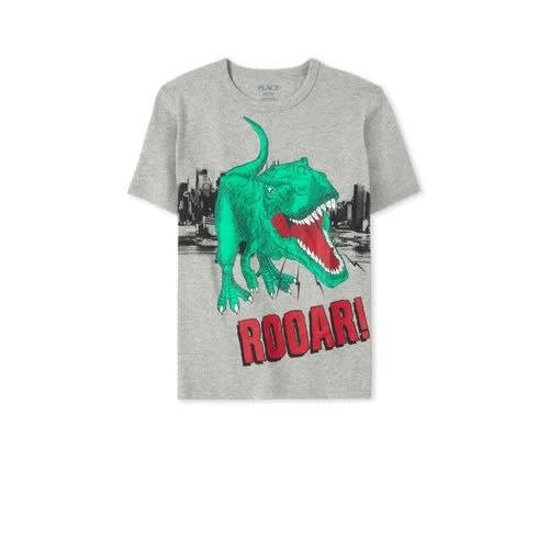 Trex Dinosaur Rooar Graphic Tshirt- Grey Green