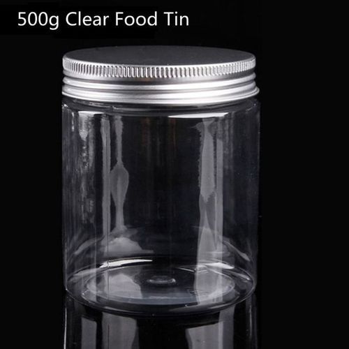 5PCs Of Empty 500g 16oz Clear Plastic Food Can Candy Container Tin With Aluminum Metal Lid