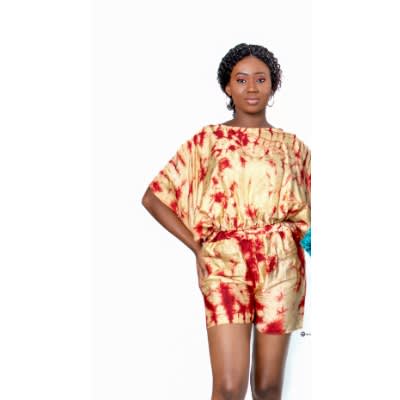 Classy Adire Silk 2-Piece Set - Bubu Top & Shorts