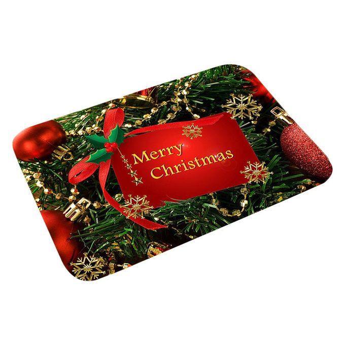 Carpet Festive Santa Claus Elk Rectangular Red Flannel For Xmas D
