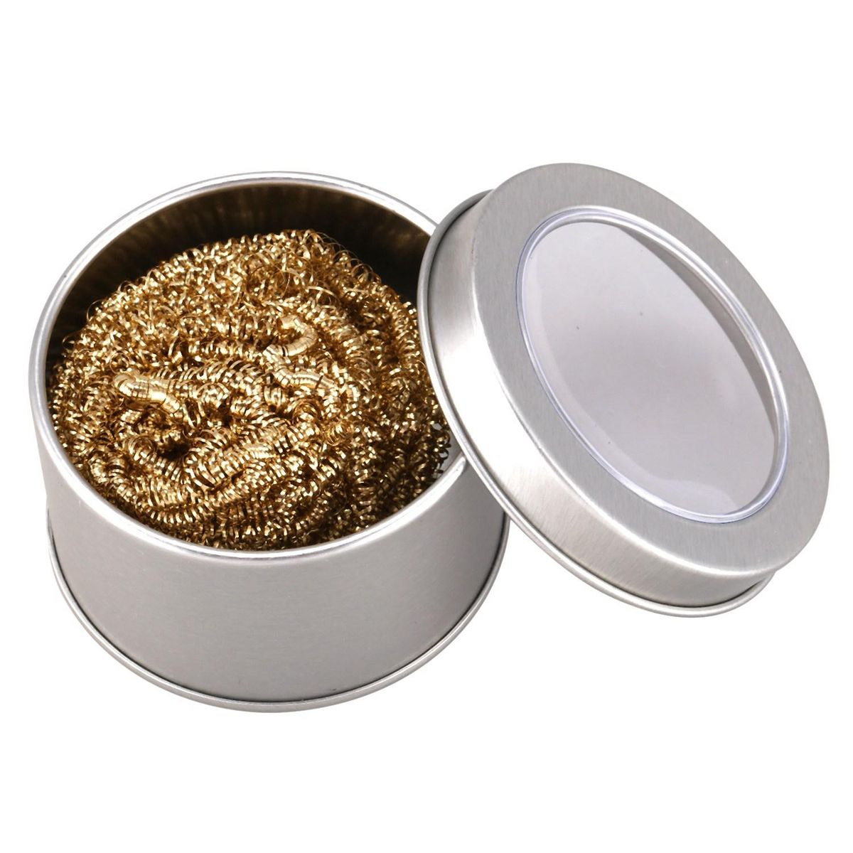 Soldering Iron Tip Cleaning Wire Scrubber Cleaner Ball w Metal Case