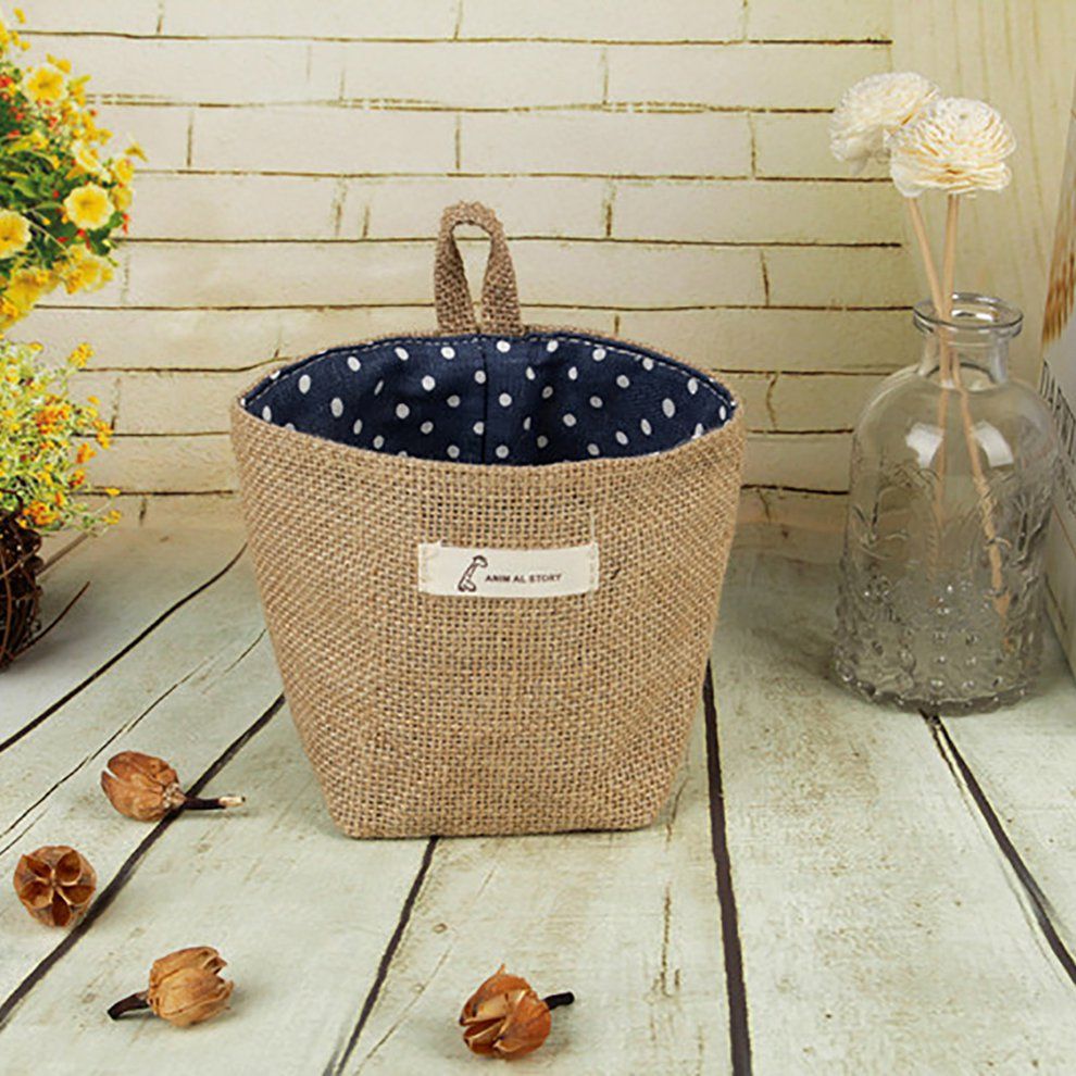 Laundry Basket Solid Color Storage Barrel Cotton Linen Dirty Clothes Blue Dot