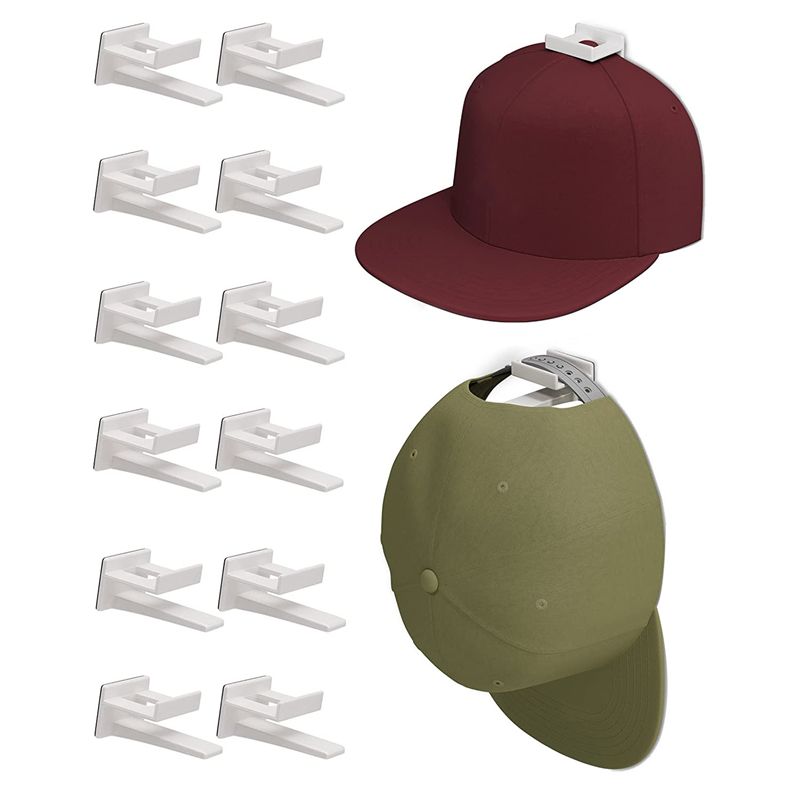 Adhesive Hat Rack Display Hooks for Wall & Door 12 Pack Baseball Cap Holder Closet & Storage Organizer White