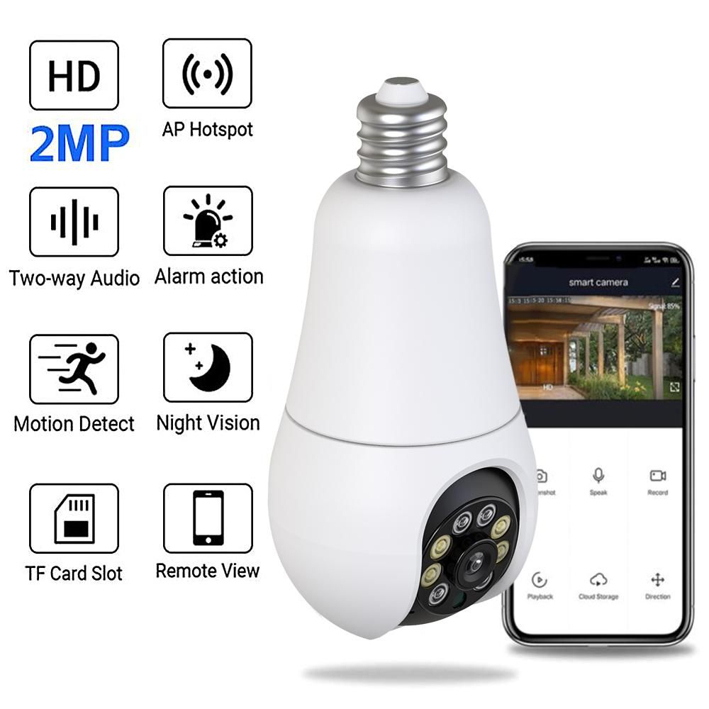 WiFi 360 Panoramic Bulb Camera 1080P Security Camera with 2.4&5GHZ WiFi 360 Degree Panoramic viewing Wireless Home Surveillance Camera Night Vision Two Way Audio Smart Motion Detection