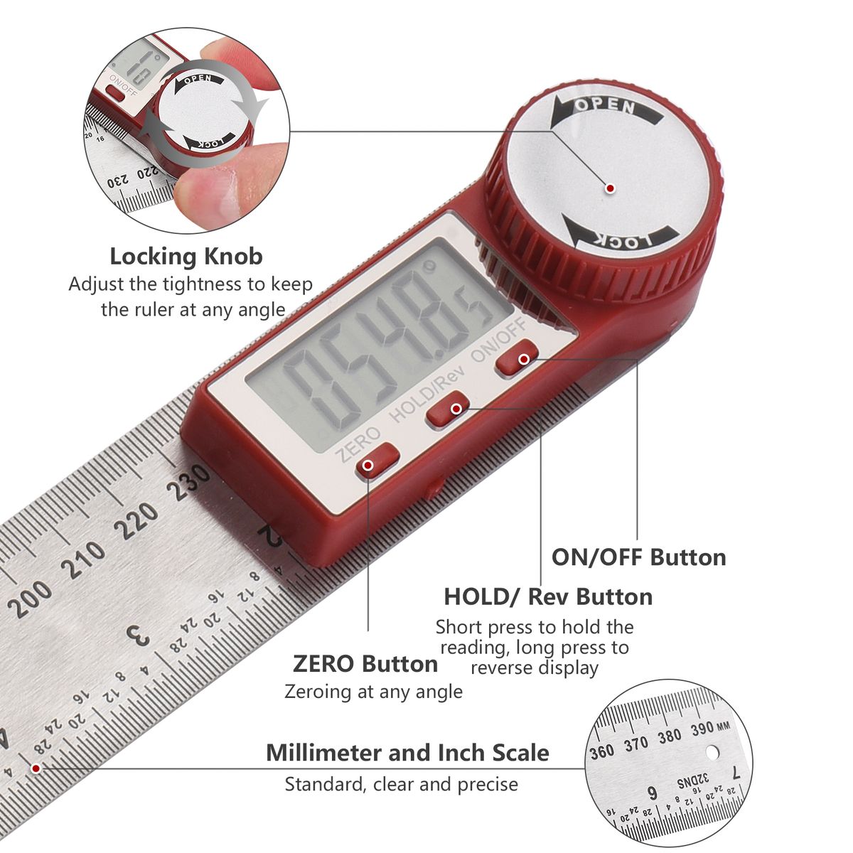 Digital Angle Finder Ruler 11inch/ 300mm Stainless Steel