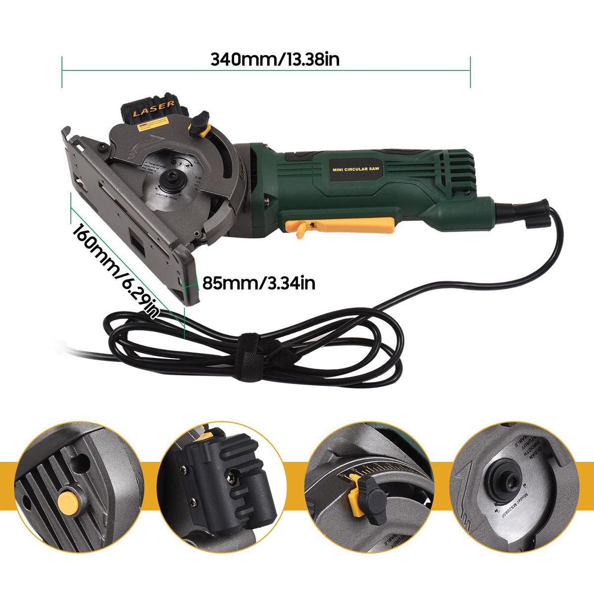 480W 3700RPM Mini Circular Saw Corded 4 Amp Electric Compact Circular Saw with Laser Guide Scale Ruler Vacuum Port 3 Blades for Cutting Wood Tile Plastic Soft Metal
