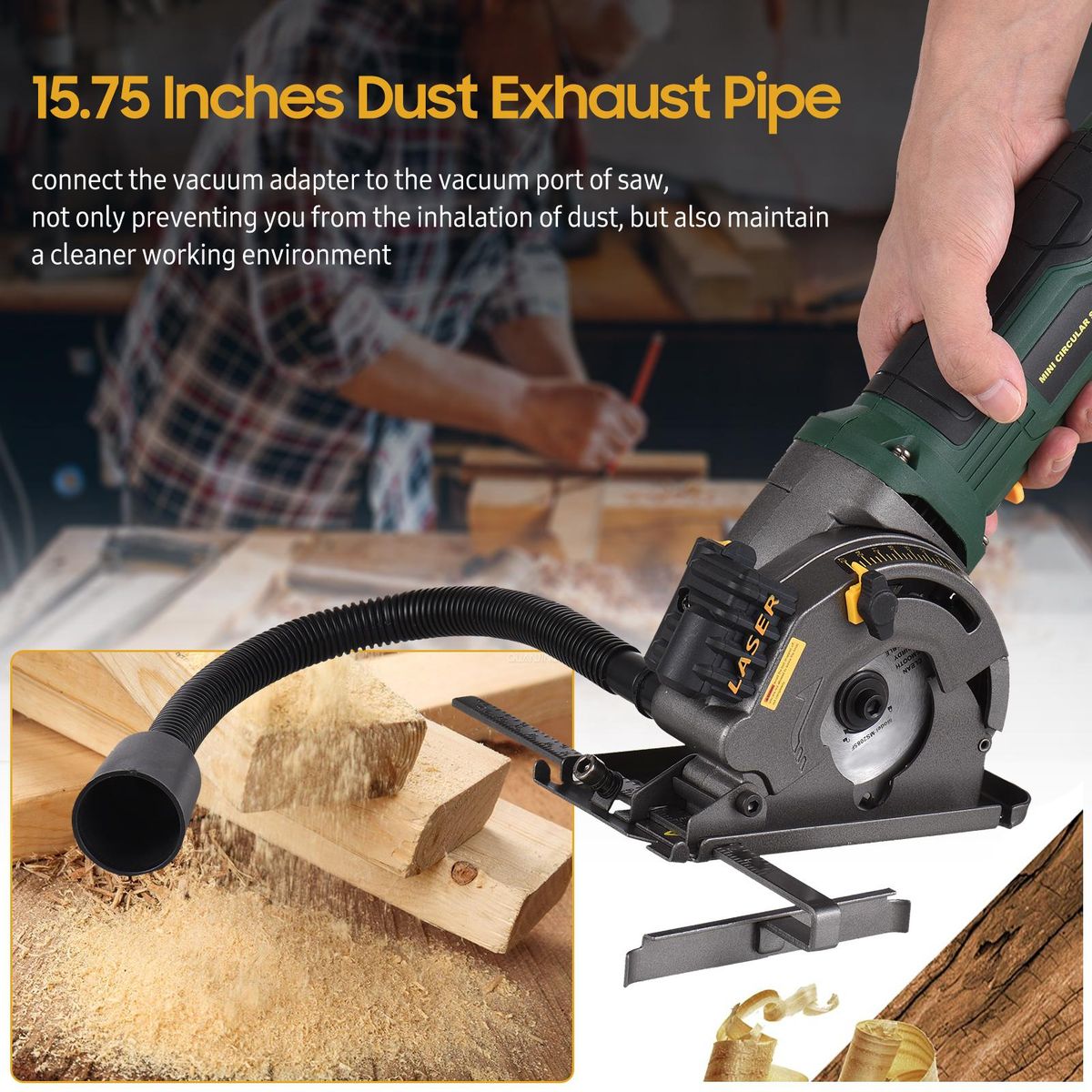 480W 3700RPM Mini Circular Saw Corded 4 Amp Electric Compact Circular Saw with Laser Guide Scale Ruler Vacuum Port 3 Blades for Cutting Wood Tile Plastic Soft Metal