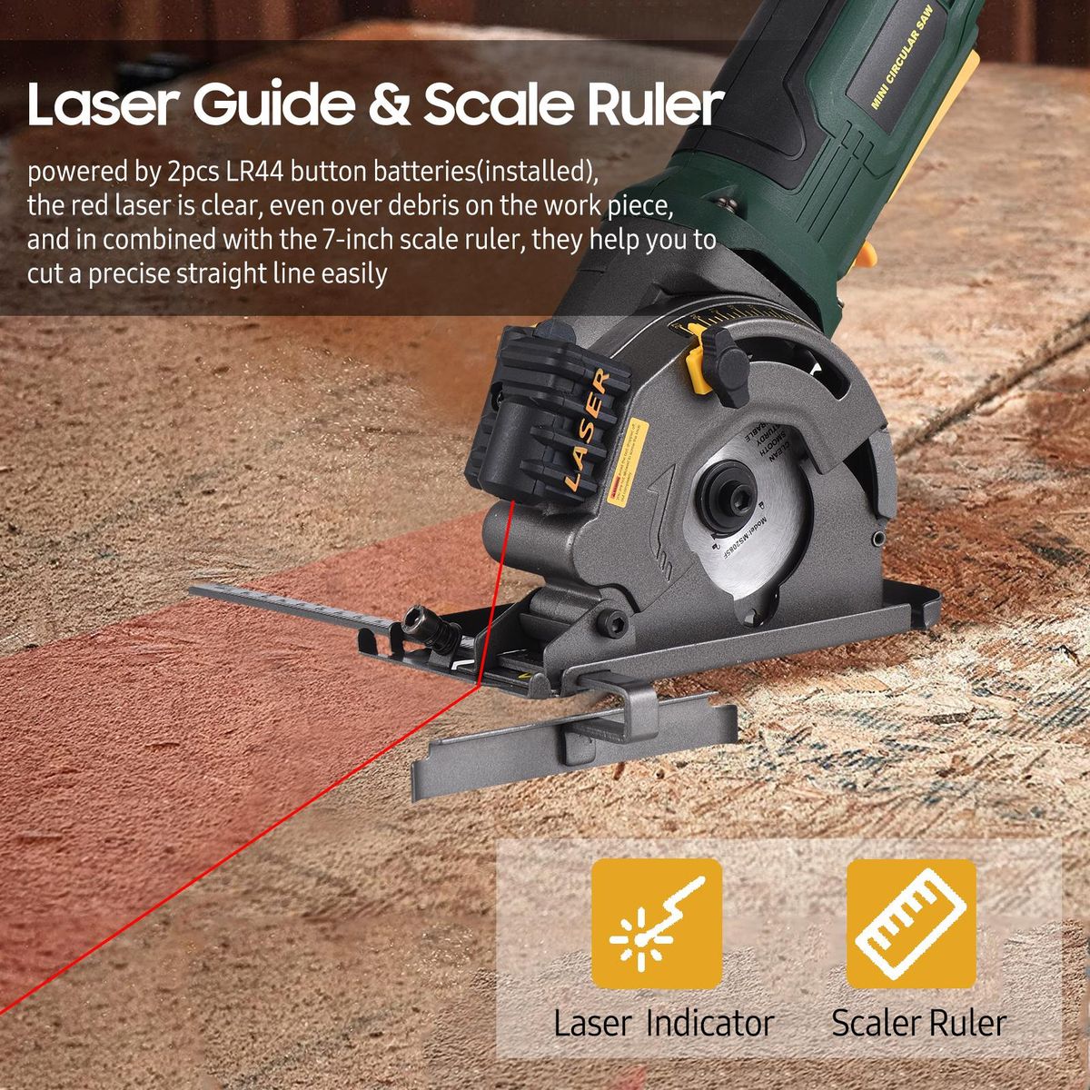 480W 3700RPM Mini Circular Saw Corded 4 Amp Electric Compact Circular Saw with Laser Guide Scale Ruler Vacuum Port 3 Blades for Cutting Wood Tile Plastic Soft Metal