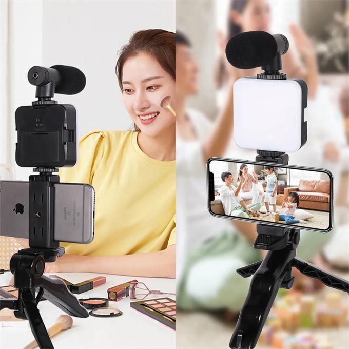 New Vlogging Video Kit for IOS and Android with Phone Tripod Phone Holder LED Light and Shotgun Microphone