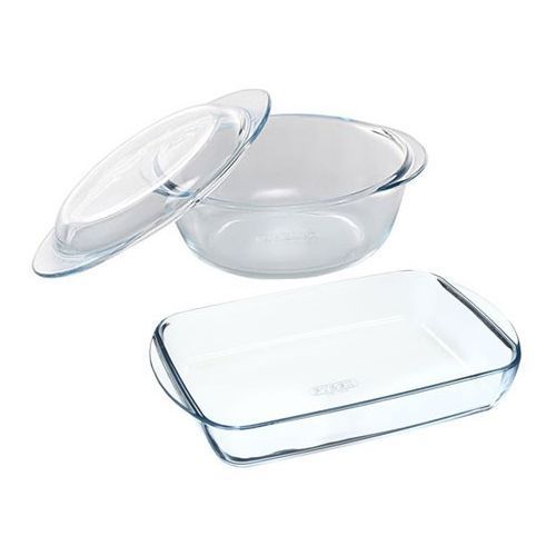 Set Of 2 Borosilicate Glass Roaster & Casserole Dishes