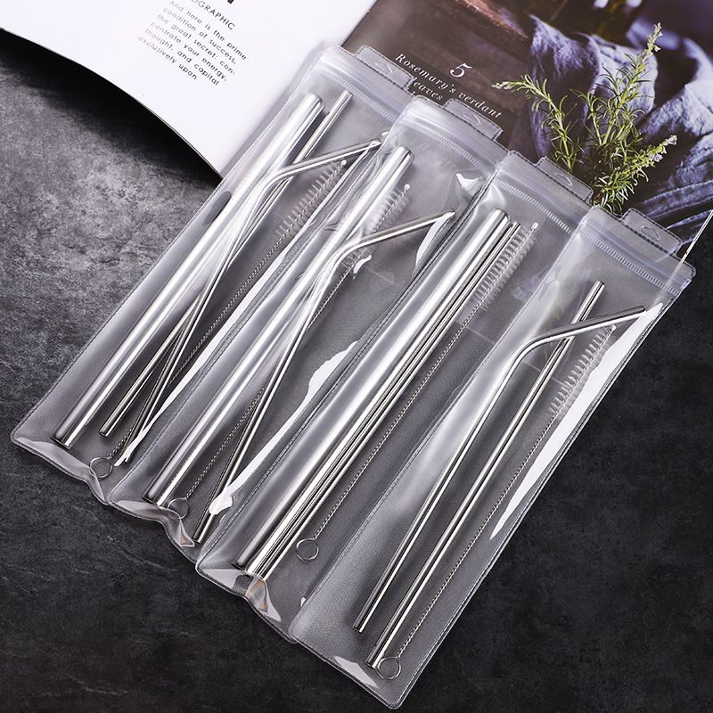 4Pcs/set Stainless Steel Drink Straws Reusable