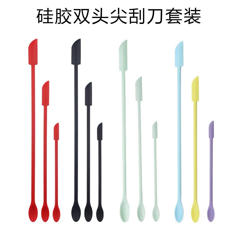 Creative new silicone mini double-headed spatula scraper set cosmetic bottle lotion bottle scraper jam spatula three piece black
