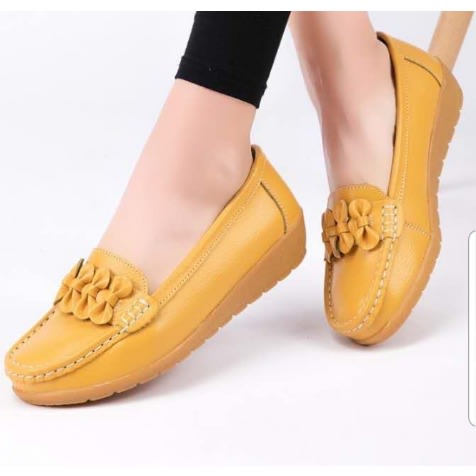 Women Leather Shoes-Yellow