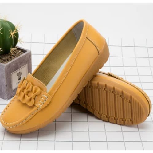 Women Leather Shoes-Yellow