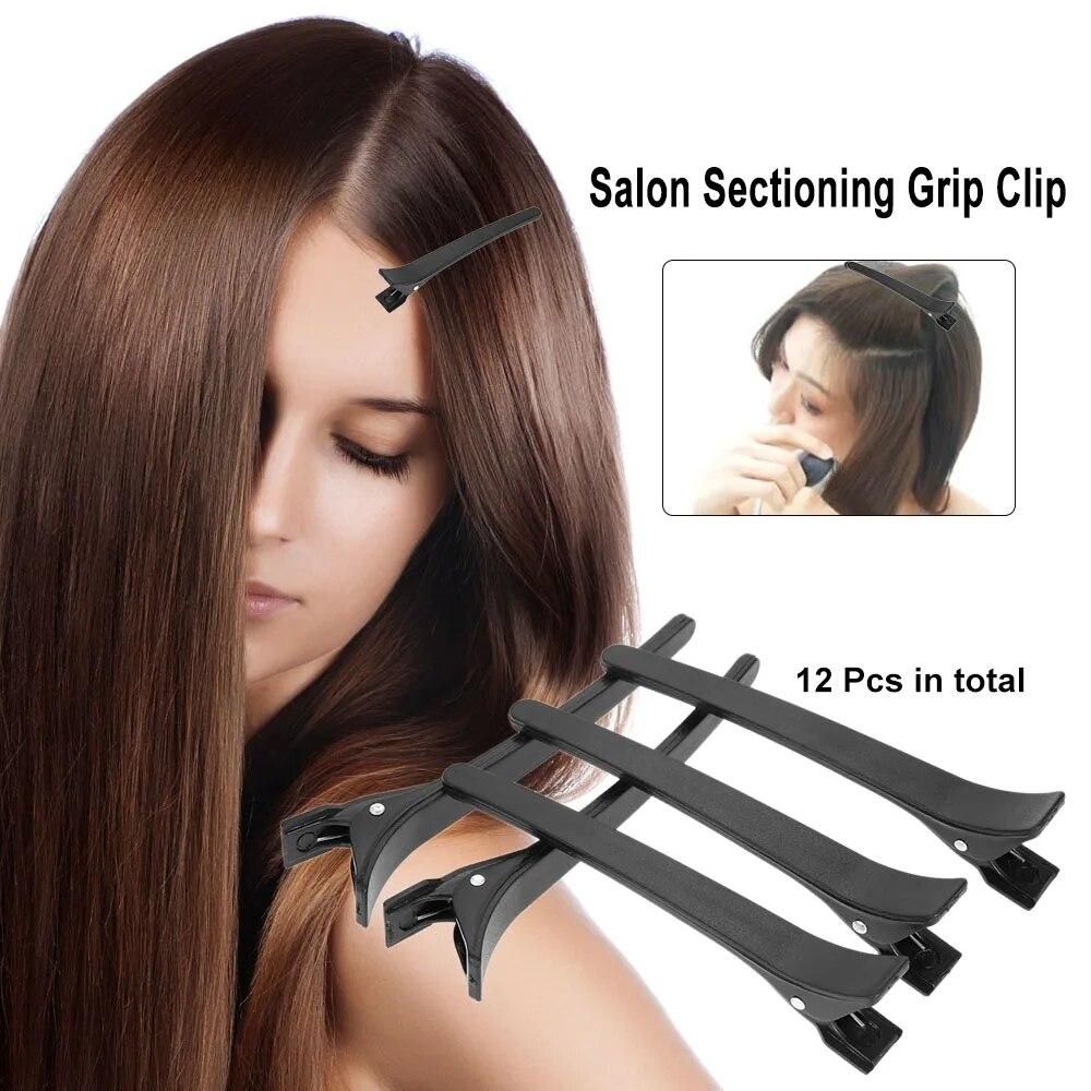 12Pcs Plastic Hairpins Alligator Hair Clips Salon Sectioning Grip Single Prong Crocodile Hair Clamp Hairdressing Styling Tool