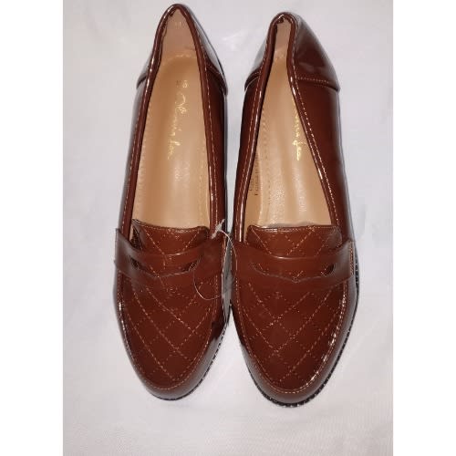 Coffee Patent Leather Ladies Office Loafers