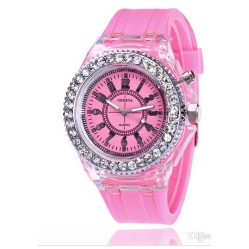 2 Pieces Couple Luminous Led Wrist Watch, Black And Pink