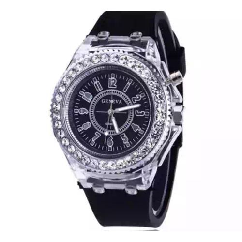2 Pieces Couple Luminous Led Wrist Watch, Black And Pink