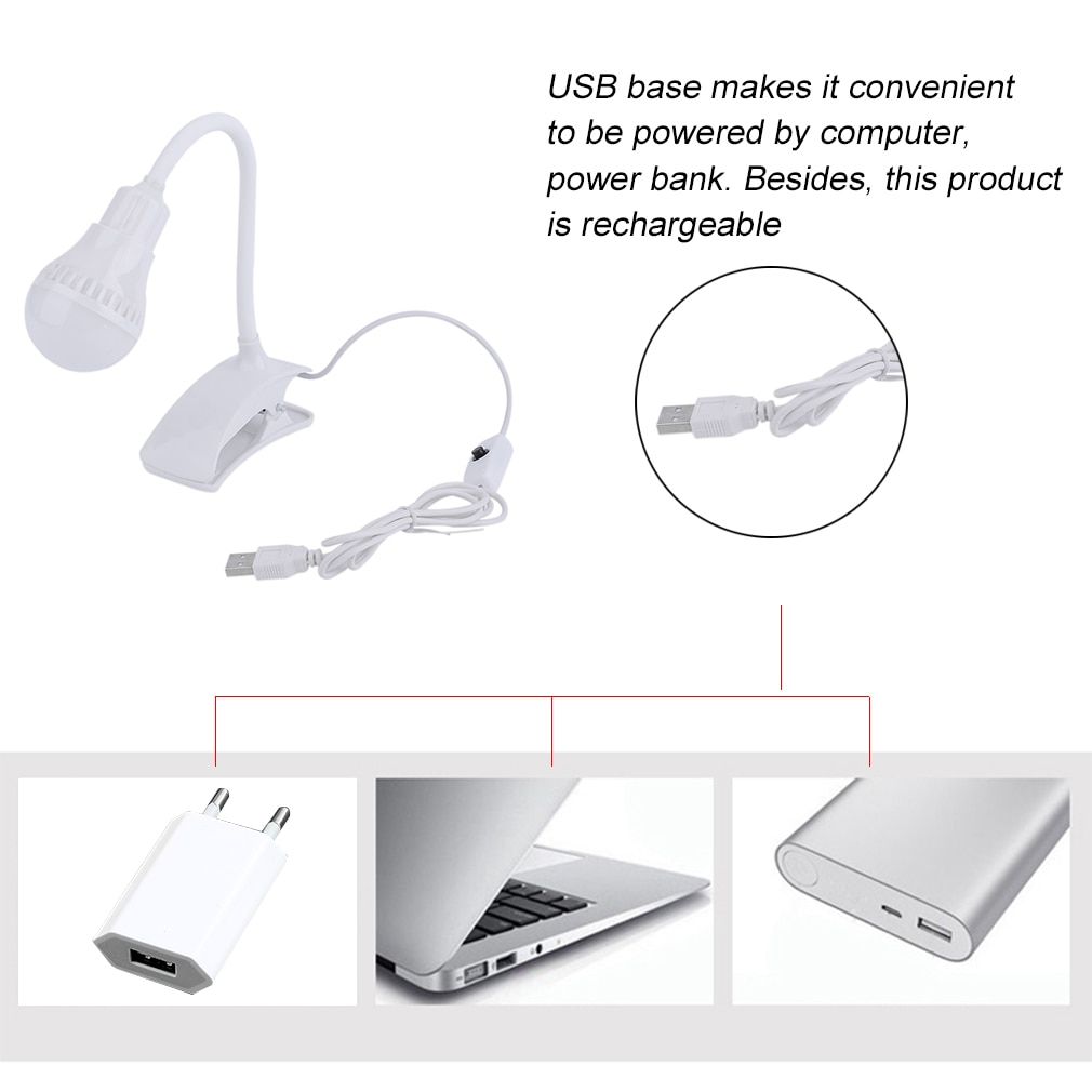 Super Bright LED Desk Clip Lamp USB Rechargeable Table