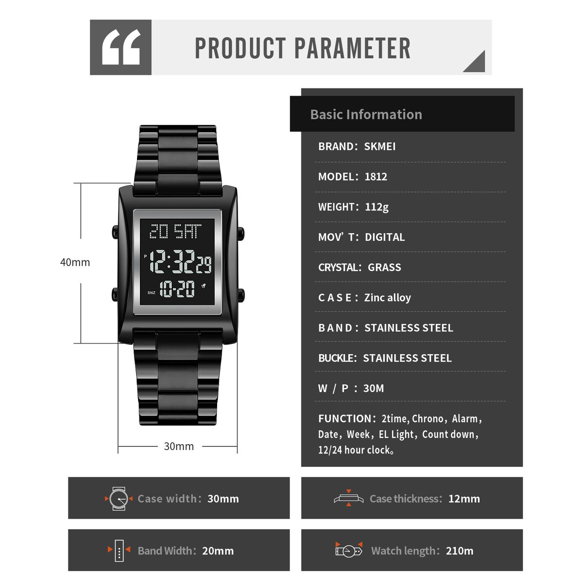 Womens LED Stops Sport Watch Stainless Waterproof