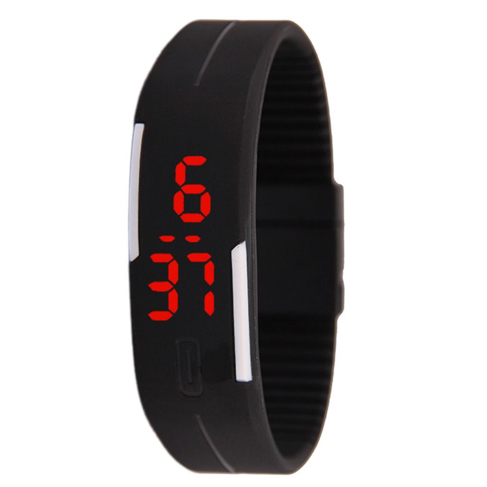 Sports Thin Strap LED Time Date Display Children Kids-Black