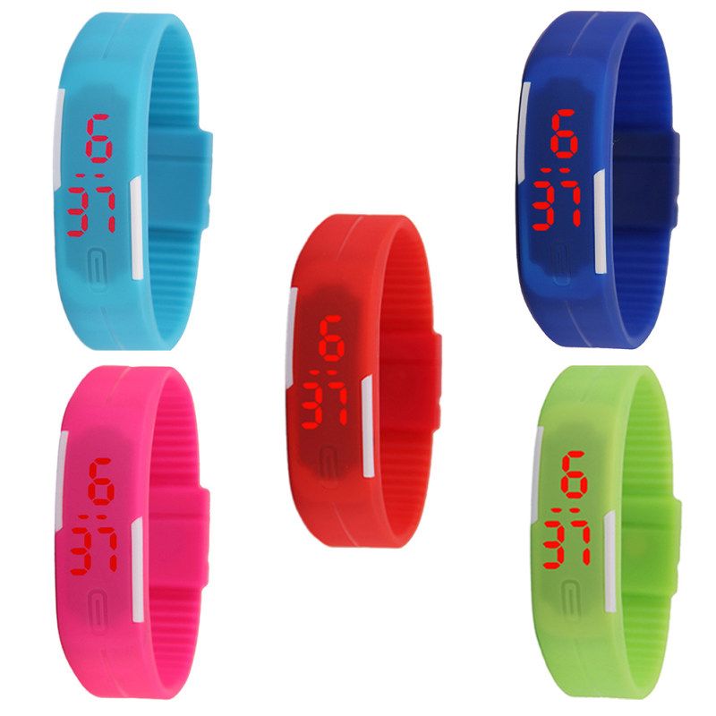 Sports Thin Strap LED Time Date Display Children Kids-Black