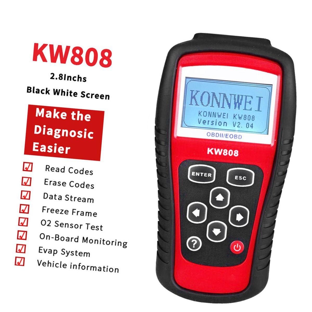 KONNWEI OBDII / EOBD Cars Code Reader and Auto Scanner Detection Decoder KW808