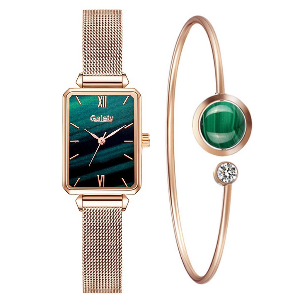 Women Fashion Green Dial Quartz Watch Bracelet Set