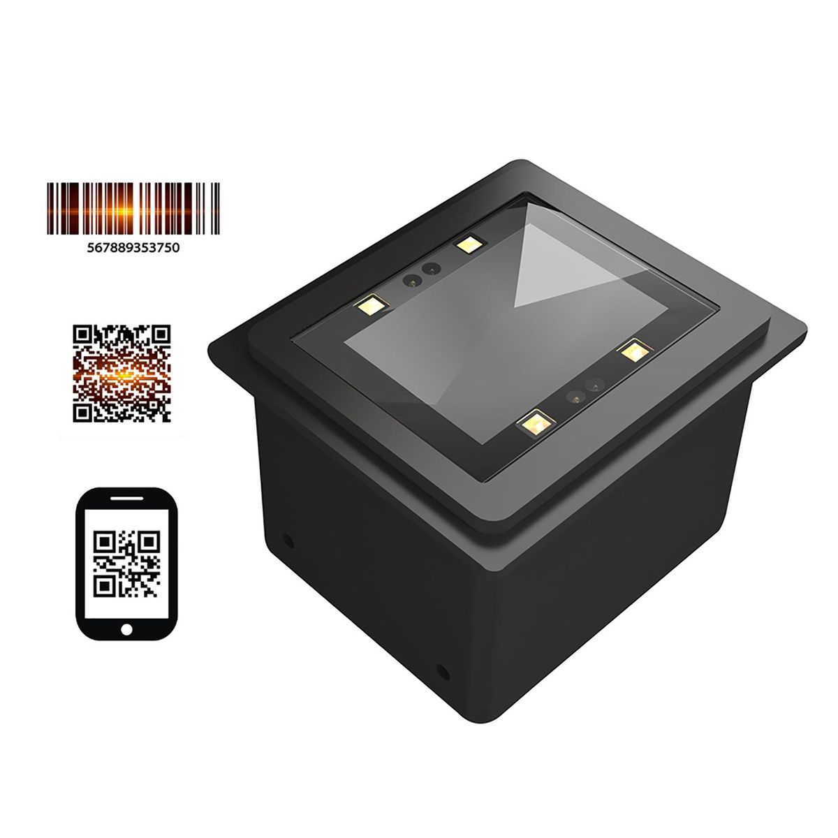 Embedded Barcode Scanner Self-Induction 1D/2D/QR Bar Code Reader Module Scanner USB Connection Support Command Control Compatible with Windows for Gate Machine Tickets Checking Mobile Payment