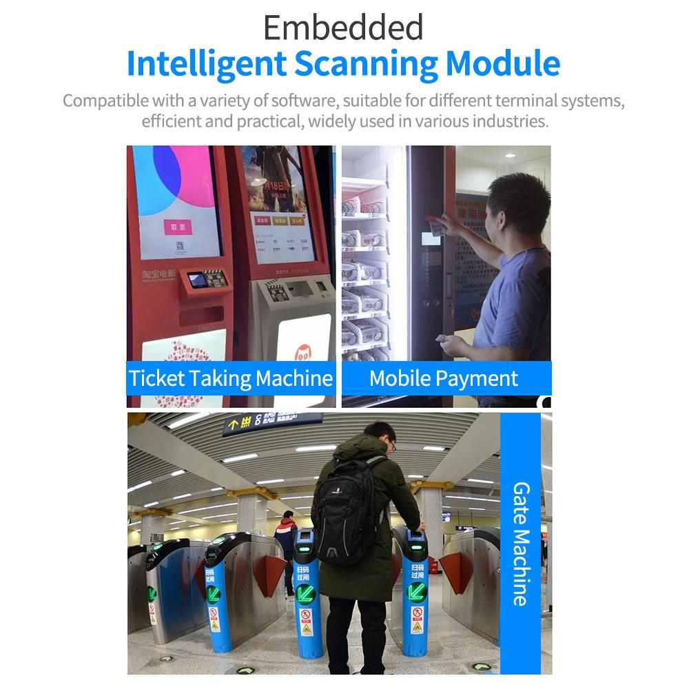 Embedded Barcode Scanner Self-Induction 1D/2D/QR Bar Code Reader Module Scanner USB Connection Support Command Control Compatible with Windows for Gate Machine Tickets Checking Mobile Payment