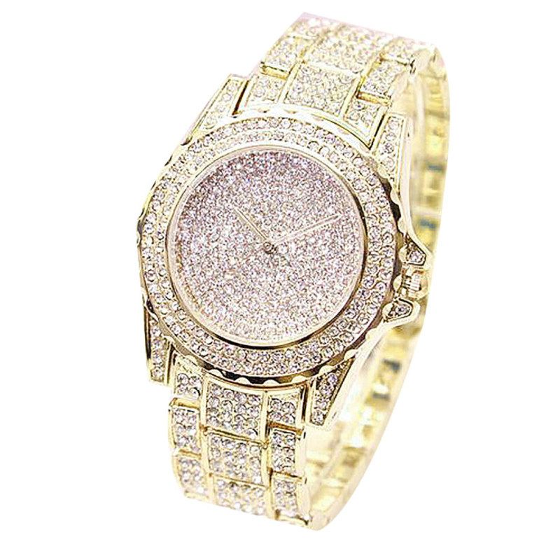 Women Luxury Full Shiny Rhinestone Round Quartz-Silver