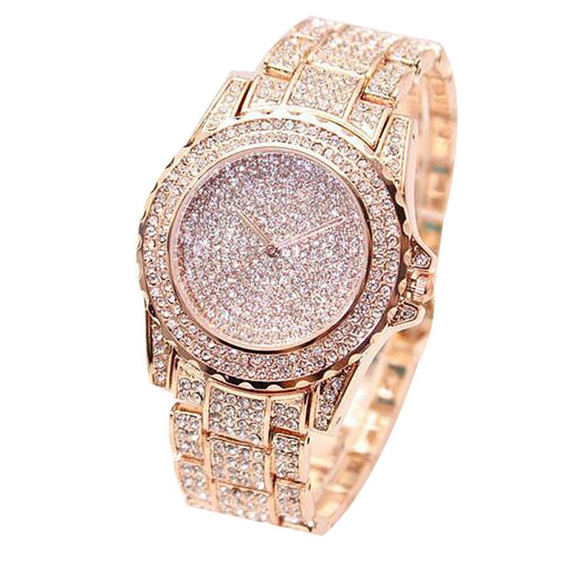 Women Luxury Full Shiny Rhinestone Round Quartz-Silver