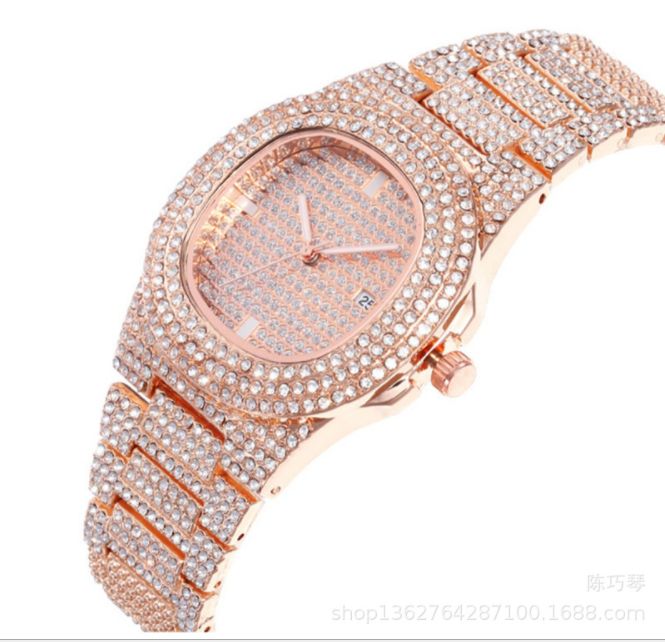 Luxury Rhinestone Men Stainless Steel Watch - Rose Gold