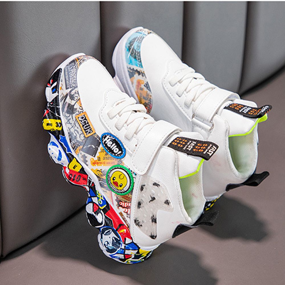 Children's Sports Leather Shoes Boys And Girls Flat Running Shoes White